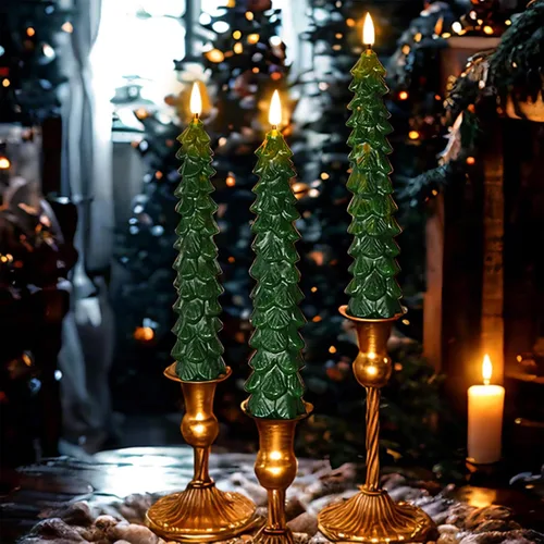 Miniatura 7 de FPOO Decoraciones de Navidad para interiores, 3 velas cerosas para árbol de Navidad con temporizador remoto, candelabros LED a batería para ventana