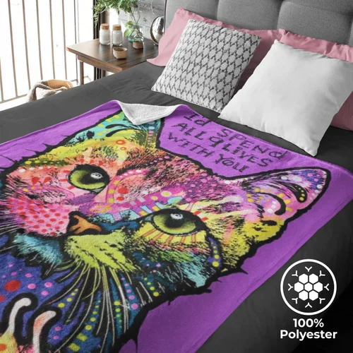 Miniatura 4 de Dawhud Direct Manta de Gato de 50x60 Pulgadas Dean Russo 9 Lives – Manta Tipo Throw de Vellón de Felpa para Adultos y Niños - Suave y Acogedora