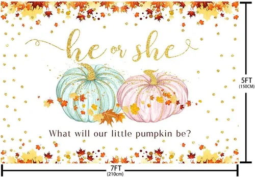 Miniatura 4 de MEHOFOND Fondo de calabaza para revelación de género de calabaza de 7 x 5 pies, suministros de decoración de fiesta de baby shower, hojas de arce