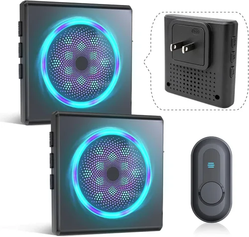 CallToU Timbre para personas con discapacidad auditiva con luz estroboscópica y 55 melodías, timbre de puerta inalámbrico de largo alcance de 1000