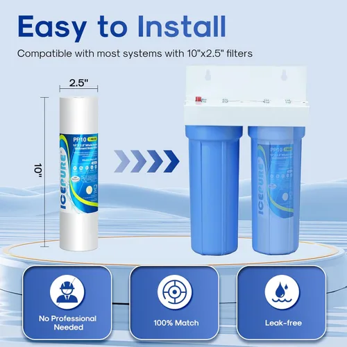 Miniatura 7 de ICEPURE Filtro de agua para toda la casa de 10 x 2.5 pulgadas, 1 micrón, para cualquier unidad de RO de 10 pulgadas, Dupont WFPFC5002, Aqua Pure
