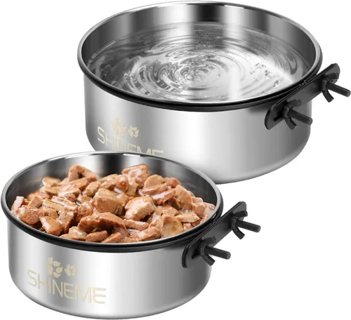 Miniatura 10 de Tazón de Agua Colgante para Perrera, ShineMe Paquete de 2 Tazones de Acero Inoxidable para Comida y Agua para Jaula de Perro, Jaula, Tazones