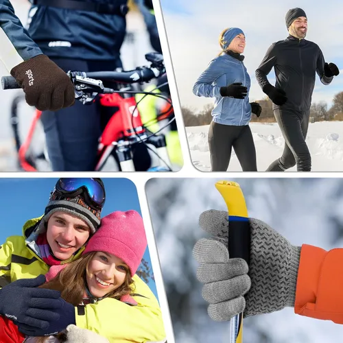 Miniatura 7 de Trifabricy Guantes de invierno para hombres y mujeres, guantes de lana con forro polar para pantalla táctil, guantes térmicos de invierno cálidos
