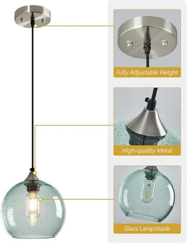 Miniatura 7 de Luces colgantes de cristal verde claro, iluminación de isla de cocina, luminarias de luz colgante de globo, iluminación colgante moderna