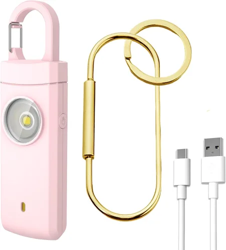 Miniatura 10 de Alarma recargable por USB de autodefensa, sirena fuerte de 130 dB con luz estroboscópica LED, diseño de llavero para un transporte más fácil, alarma