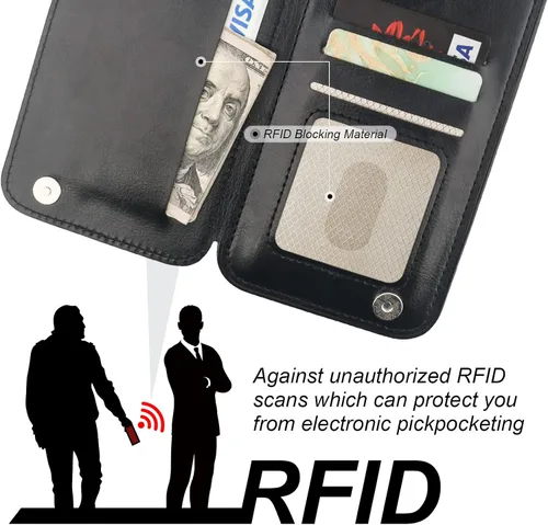 Miniatura 6 de ONETOP Funda tipo cartera para iPhone 13 Pro Max con soporte para tarjetas, anillo de rotación de 360°, función atril, bloqueo RFID, piel sintética