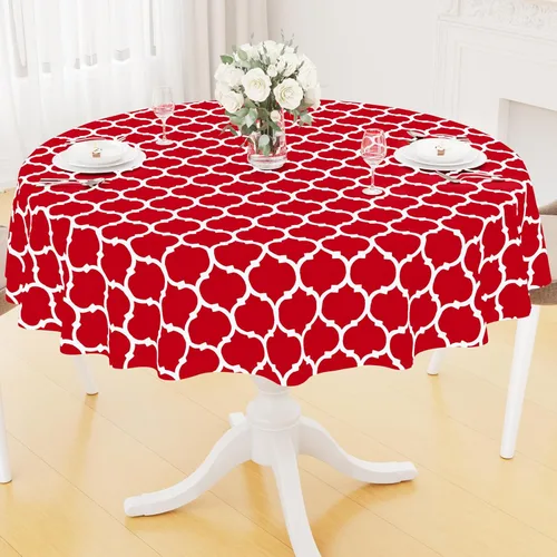 Miniatura 66 de Smiry Mantel redondo de plástico para mesa, mantel de vinilo impermeable con parte trasera de franela para mesas redondas, lavable y a prueba