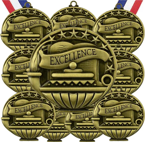 Miniatura 9 de Express Medals Pack of 10 (or More) Engraved Scholastic Honor Roll Award Medals with RWB Neck Ribbons