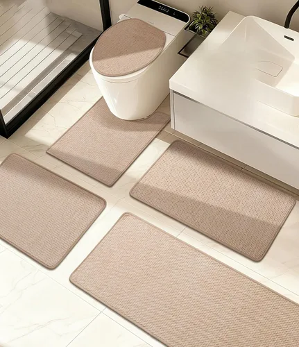 Miniatura 20 de YIHOUSE Juego de alfombras de baño de 3 piezas, alfombras de baño suaves de pelo bajo, tapetes de baño delgados antideslizantes, de secado rápido