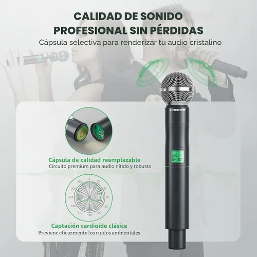 Miniatura 2 de Phenyx Pro Sistema de micrófono inalámbrico, juego de micrófono inalámbrico UHF de 4 canales con micrófonos de mano/bodypack/auricular