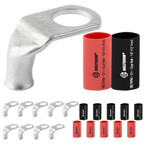 Miniatura 49 de SELTERM 5 piezas terminales de cable de cobre estañado 1/0 AWG perno de 1/2", extremos de cable de batería, terminales de anillo, conectores