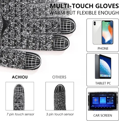 Miniatura 2 de Achiou - Guantes de invierno, guantes para hombres y mujeres, guantes de correr cálidos para pantalla táctil mejorados con forro térmico de punto