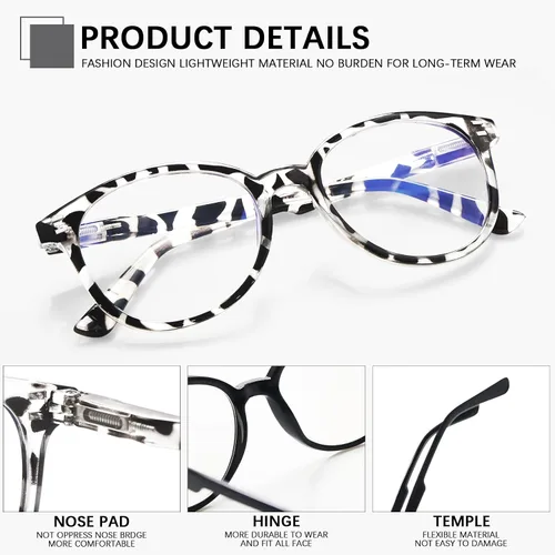 Miniatura 3 de Paquete de 5 lentes de lectura con bloqueo de luz azul, bisagras de resorte, redondas, de moda, para mujeres y hombres, antirreflejos, lectores