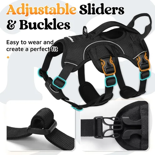 Miniatura 5 de rabbitgoo - Arnés para perros a prueba de fugas, arnés para mascotas acolchado y suave de cuerpo completo, arnés reflectante ajustable sin tirones