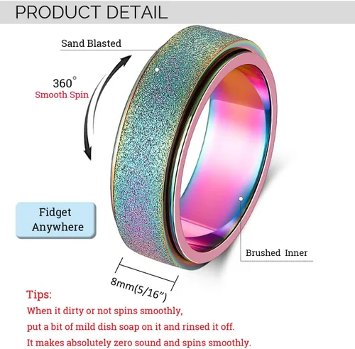 Miniatura 2 de Anillo giratorio para hombre, de acero inoxidable, juguetes para ansiedad, anillo de ansiedad para mujeres y hombres, 0.315 pulgadas de ancho