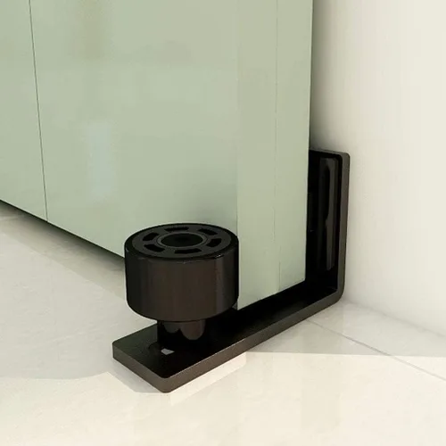 TSMST Guía de piso para puerta corrediza de granero, montaje en pared, guías de puerta inferior plana empotradas, 1 paquete, color negro