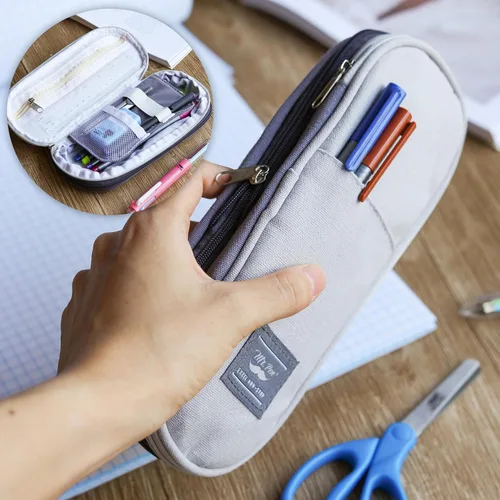 Miniatura 5 de Mr. Pen - Estuche para lápices grande, bolsa de tela grande, gris, bolsa para bolígrafos, suministros escolares, estuche para lápices lindo