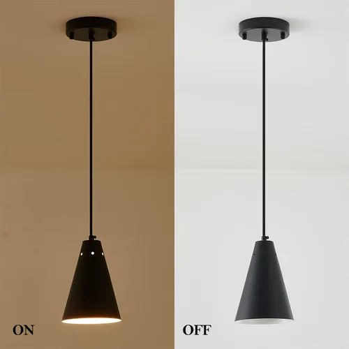 Miniatura 7 de Dijiahua Paquete de 3 lámparas colgantes negras para isla de cocina, pequeños candelabros industriales modernos con pantalla de metal cono, mini