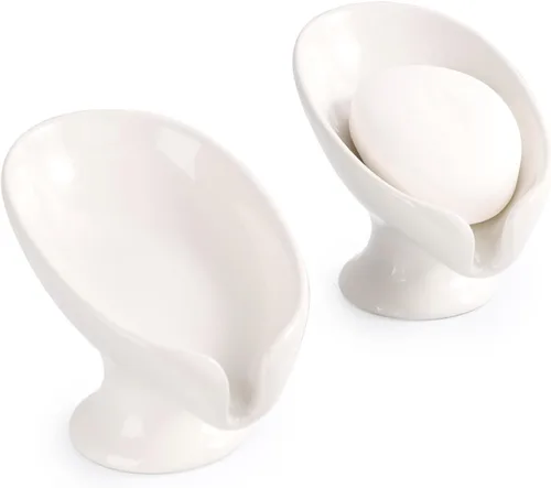 Miniatura 10 de Jabonera, Soporte de Jabón de Cerámica Autodrenante en Forma de Hoja para Jabón en Barra, Jabonera con Drenaje de Aspecto de Mármol Negro para Baño