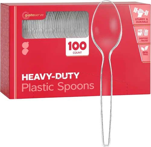 Miniatura 6 de GUSTO [Paquete combinado de 360 unidades] cubiertos básicos de plástico transparente, utensilios desechables pesados, 180 tenedores, 120 cucharas