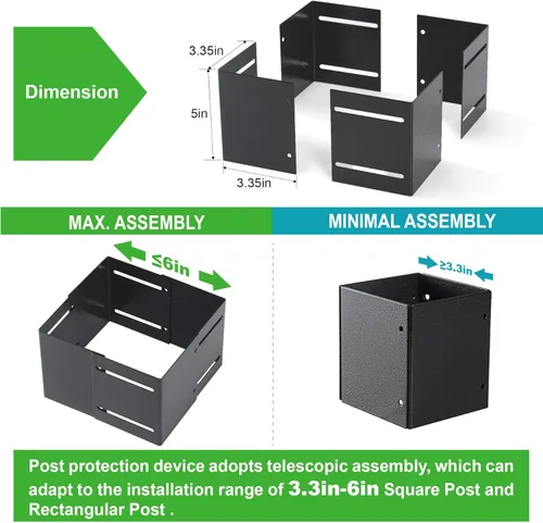 Miniatura 3 de Protector de poste ajustable de acero inoxidable 304 (rango de 3.3 a 6 pulgadas), protege buzones, cubierta y vallas de la lluvia y daños al