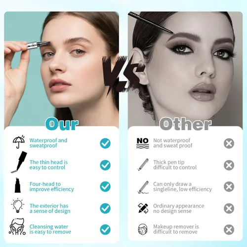 Miniatura 5 de Lápiz de cejas con microcuchilla de 4 puntas para maquillaje natural de cejas, bolígrafo de microblading impermeable y a prueba de manchas