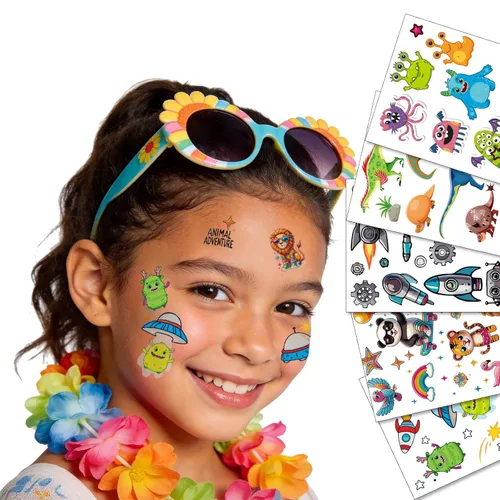 Tatuajes temporales para niños, 60 piezas de tatuajes falsos de diseños geniales para niños, calcomanías temporales seguras e impermeables, la mejor