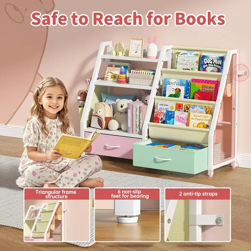 Miniatura 3 de Estantería para niños y organizador de juguetes Twinkoo, estante resistente de 3 niveles, estantería con bandeja y 2 contenedores de juguetes