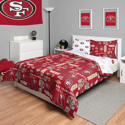 Miniatura 20 de FOCO Juego de ropa de cama unisex para adultos con logotipo del equipo de la NFL, sábanas y fundas de almohada, juego de ropa de cama de 5 piezas