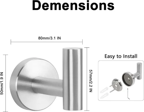 Miniatura 5 de NearMoon Ganchos para toallas de baño, soporte para bata de acero inoxidable 304, gancho resistente para baño, sala de estar, hotel, cocina, garaje