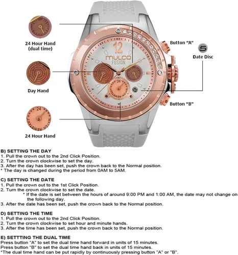 Miniatura 6 de MULCO Watches for Women-Blue Marine, Silver Stainless Steel Case with Silicone Wrist Band, Quartz Multifunction Movement,Large Analog Display