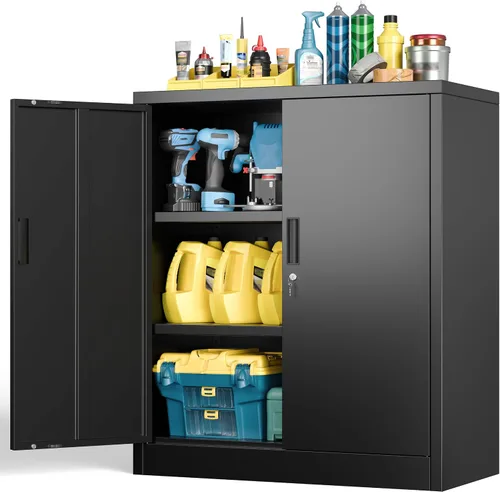 BESFUR Armarios de almacenamiento de metal con estantes y puertas, armario de almacenamiento con cerradura de 36" de altura para oficina en casa,