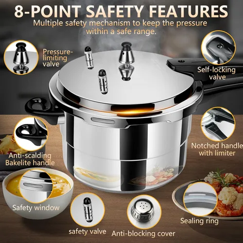 Miniatura 8 de Olla a presión de 8 cuartos de galón + aluminio, ollas de presión para cocinar olla a presión de 8 cuartos de galón, compatible con inducción