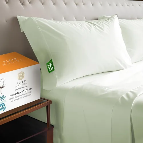 Miniatura 12 de Sleep Mantra Premium juego de sábanas de cama Queen de 100 % algodón orgánico - Tejido de percal suave y refrescante - Juego de ropa de cama de 4