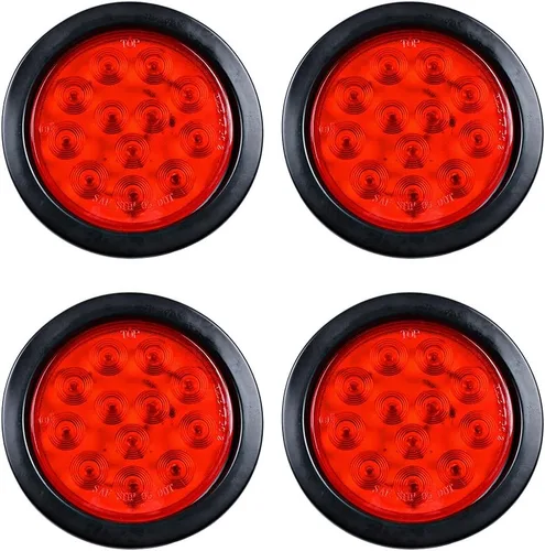 Miniatura 23 de Kit de tapones de cableado con cubierta de hule para luz trasera LED redonda de 4", 12 ledes, para RV, camioneta Luz roja - Lente transparente