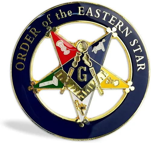 Miniatura 2 de ASmileIndeep Orden de la Estrella Oriental Emblema Masónico para Automóvil Redondo Azul y Dorado Decalcomanía de Francmasonería para Coche