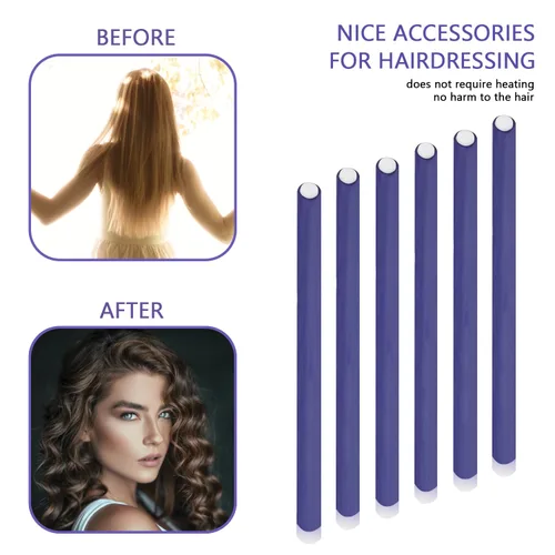 Miniatura 4 de 60 varillas flexibles para rizar, de espuma giratoria, sin calor, rodillos de pelo y peine de cola de rata de acero para cabello largo y corto