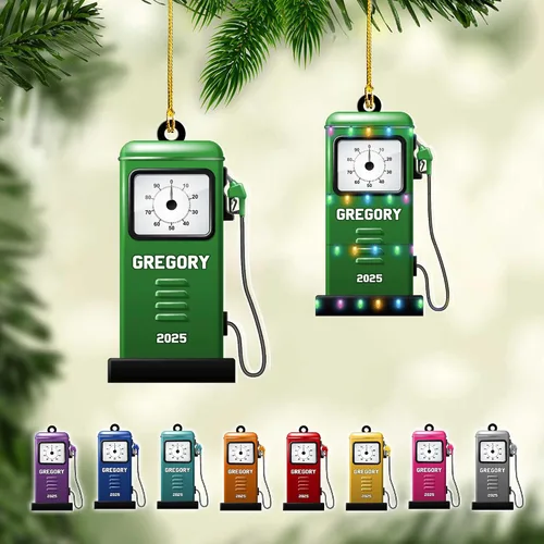 Miniatura 8 de Adorno de Navidad personalizado con bomba de gas, decoración retro personalizada para árbol de vacaciones, recuerdo único para trabajadores