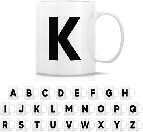 Miniatura 25 de Retreez Taza con monograma con monograma del alfabeto de la A a la Z con inicial, tazas de café de cerámica de 11 onzas – Agradecimiento