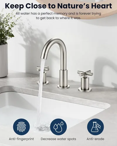 Miniatura 7 de gotonovo Grifo de baño de 3 agujeros de 8 pulgadas, grifo de tocador para fregadero de baño, 2 manijas cruzadas, lavabo de montaje en cubierta
