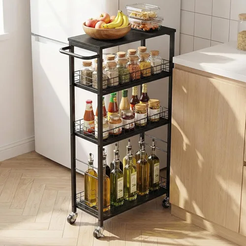 YBING - Carrito de almacenamiento delgado, carrito de servicio rodante para la cocina de 4 niveles con ruedas, carrito móvil estrecho con asa de