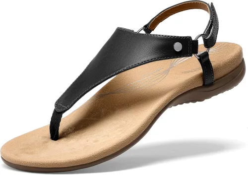 Miniatura 13 de DREAM PAIRS Sandalias planas para mujer, con soporte de arco, ortopédicas, cómodas, suaves, acolchadas, para verano, con correa en T