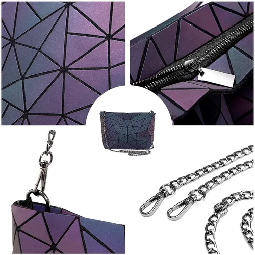 Miniatura 8 de ESOVIO Bolso de mano holográfico geométrico con bolso cruzado para mujer bolso iridiscente reflectante Bolso de mano holográfico geométrico