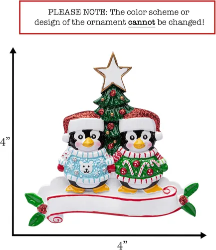 Miniatura 2 de Adorno de pareja de suéter navideño feo personalizado 2026 Familia de 2 pingüinos para árbol de Navidad Recuerdo personalizado único de nuestra
