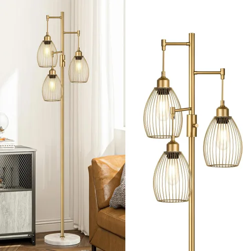 Miniatura 12 de Lámpara de pie regulable, lámparas de pie industriales para sala de estar, lámpara de árbol dorada, lámparas altas con 3 elegantes cabezales