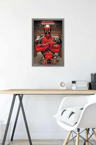 Miniatura 6 de Trends International Marvel Comics Deadpool - Póster de pared de postura, 14.725 x 22.375 pulgadas, versión enmarcada de madera de granero