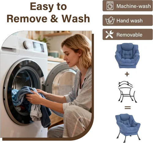 Miniatura 5 de Welnow - Silla perezosa con otomana, moderna silla de descanso con reposabrazos y bolsillo lateral, sillón de sofá tapizado de ocio, sillón de Azul