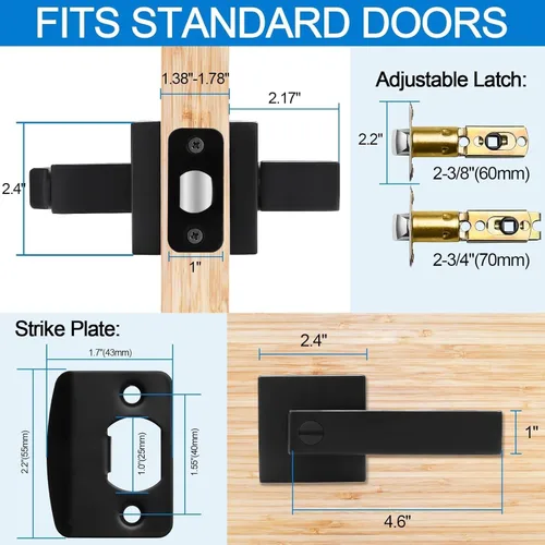 Miniatura 6 de Paquete de 6 manijas de puerta de color negro mate, manijas de puerta de privacidad, cerraduras de puerta resistentes para cama y baño, pomos