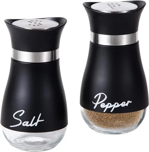 Juego de 2 saleros y pimenteros, recargable con tapa de acero inoxidable, recipiente para especias, para cocina, restaurante, picnic (negro)