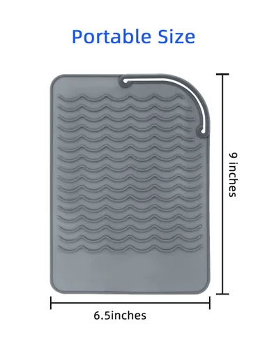 Miniatura 4 de Alfombrilla resistente al calor para rizador, planchas planas y alisadoras de cabello, herramientas de peinado de 9 x 6.5 pulgadas, silicona de Gris